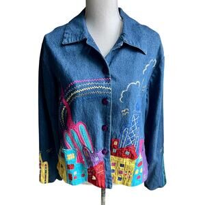 Vintage Ultimate Philadelphia colorful embroidered denim jacket size L